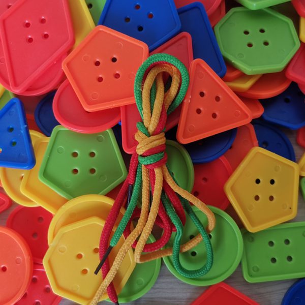 Plastic Buttons Threading Shapes Colorful Geo Shapes Threading Toys for Kids - Image 3