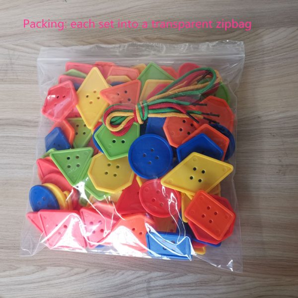 Plastic Buttons Threading Shapes Colorful Geo Shapes Threading Toys for Kids - Image 7